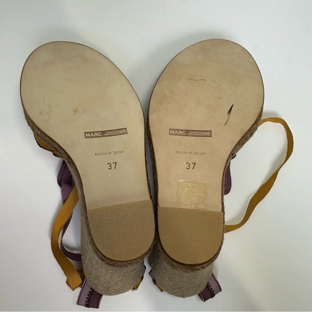 Marc Jacobs Purple & Gold Ankle Tie Colorful Wedge Espadrille Sandals- Size 7